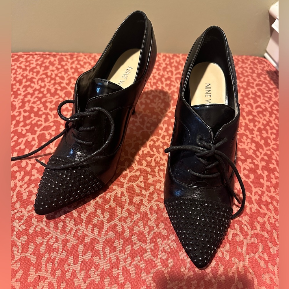 Nine West Black Lace-Up Studded Heels